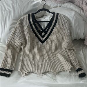 Gianni Bini Cream and Black V-Neck Sweater